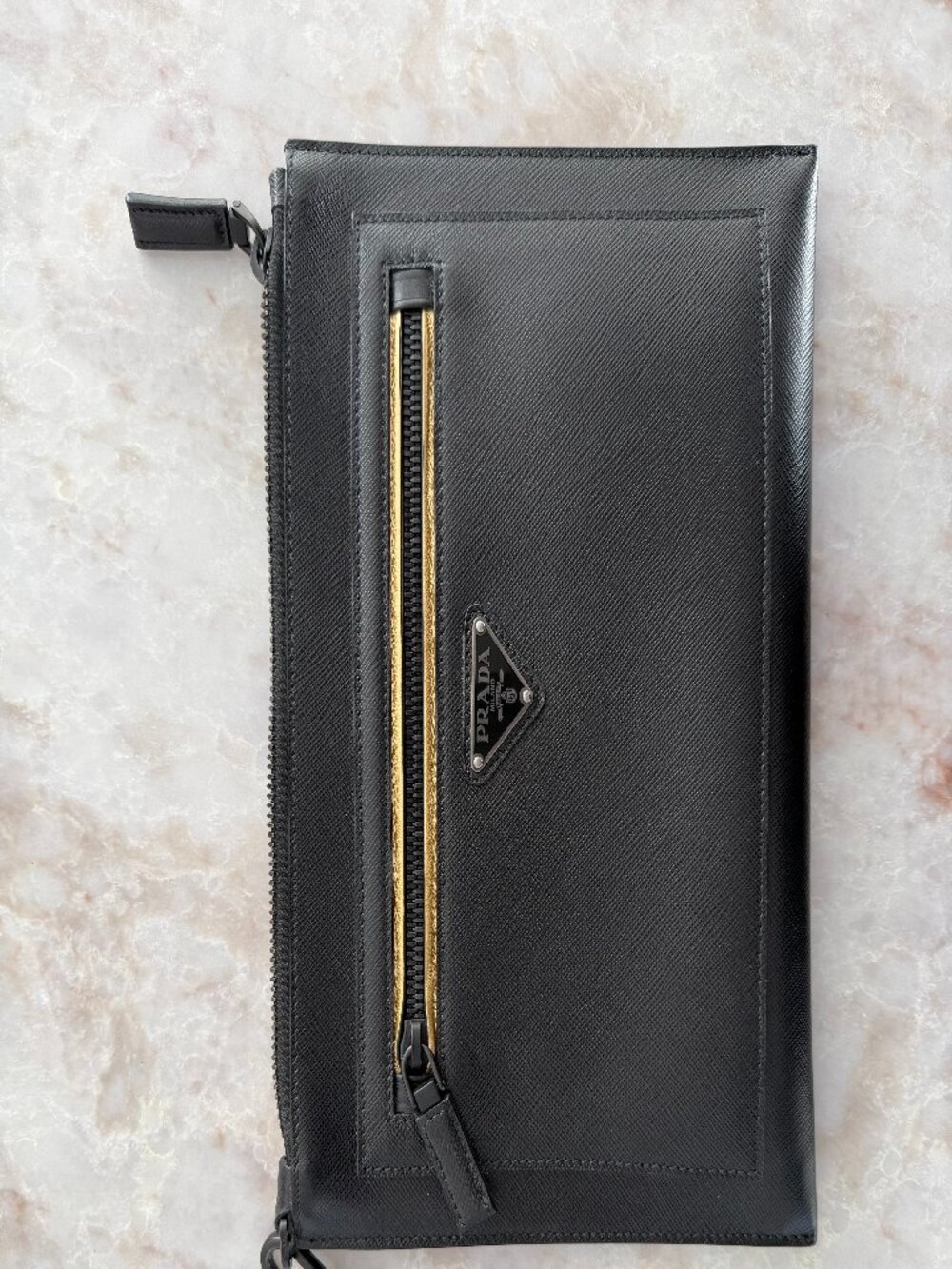 Prada FW 2020 - Saffiano Leather Cluth / Wristlet (Black & Gold)